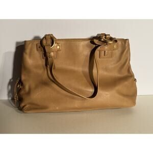 Ellen Tracy 100% Leather Purse Tan Large Three Openings Gold Metal